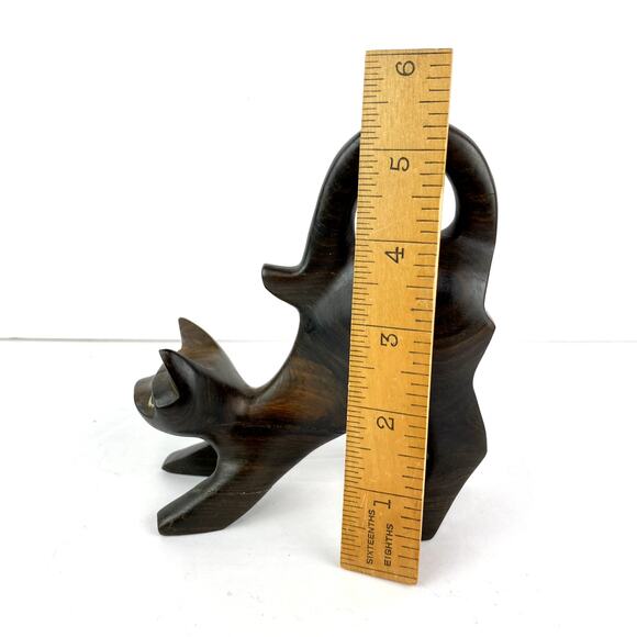 Hand Carved Dark Hardwood Cat Figurine Folk Art - Picture 8 of 9